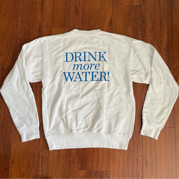NEW SPORTY & RICH DRINK MORE WATER WHITE CREWNECK SWEATSHIRT SZ EXTRA SMALL XS - Picture 1 of 8